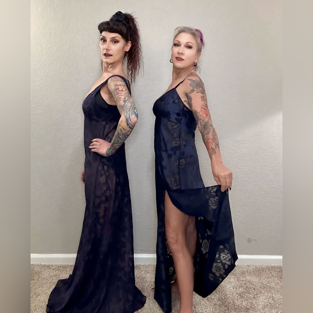 90s Victoria Secret Mina Dark Purple Sheer Maxi Nightgown Slip Dress Lingerie M - Picture 6 of 16